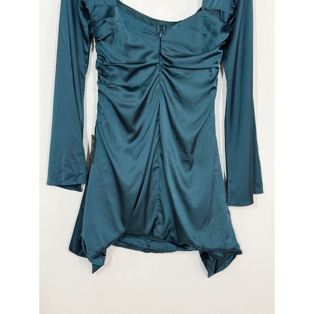 Lulus Sultry Elevation Dark Teal Satin Mini Dress Size M Long Sleeve Cutout Neck